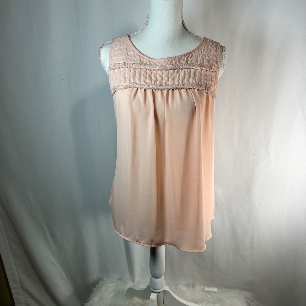 LOFT Women's Peach Smocked Neck Sleeveless Tank Top Size L